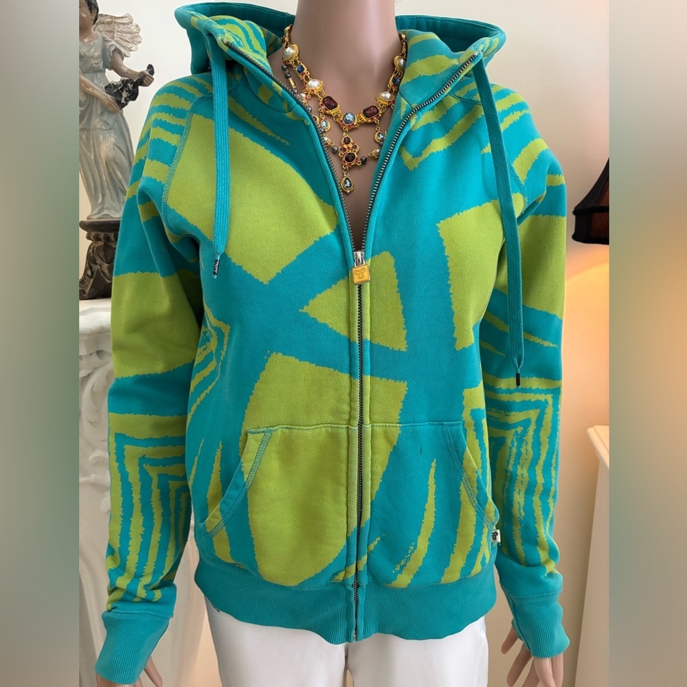 Vibrant Teal and Lime Green Hoodie - Picture 4 of 16